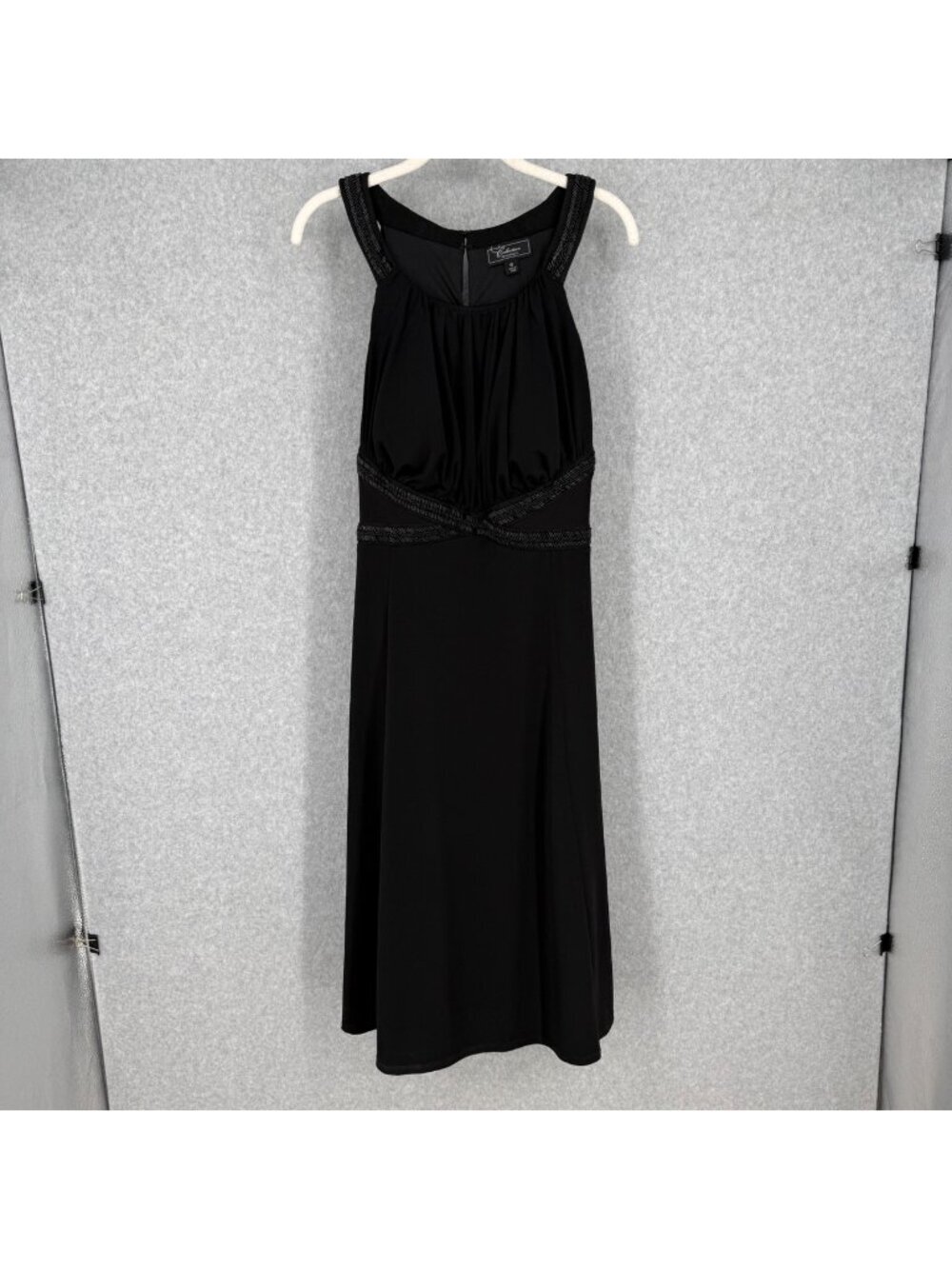 Dressbarn Cocktail Midi Dress Size 12 Black Embellished Built in Bra Event NEW